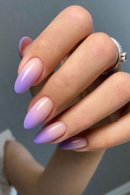 gorgeous nude with lavender purple ombre tip nail art designs idea