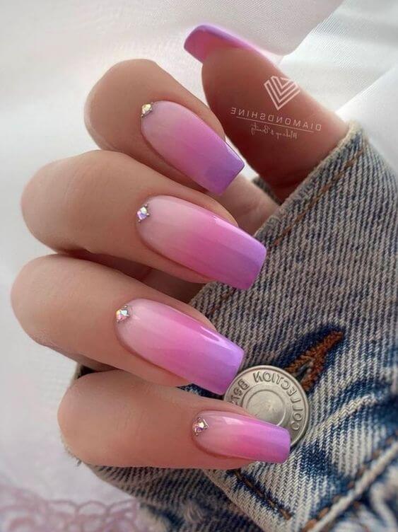 eye-catching rhinestone with pink and purple ombre nail art designs idea