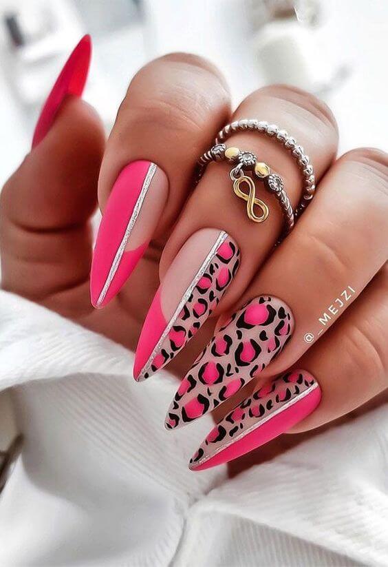 unique pink leopard print nail design ideas