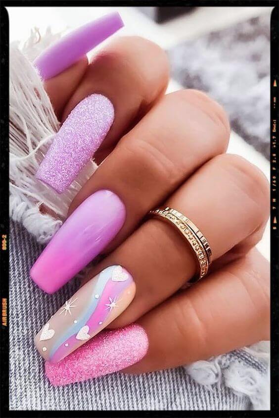 coffin rainbow with purple ombre nail art designs idea