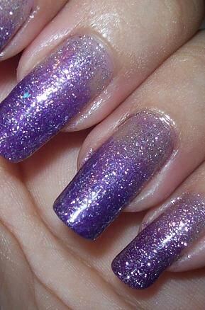 shimmery glitter purple ombre nails art designs idea