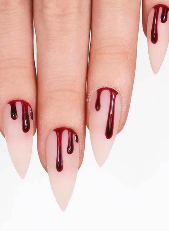 unique blood dripping pointy nail design ideas for Halloween