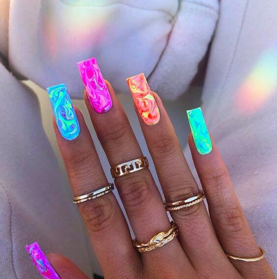 square with unique marble effect nail design ideas for summer