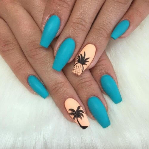 blue and orange tropical nails art designs idea