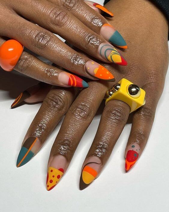 colorful bombastic unique pointy nails art designs ideas