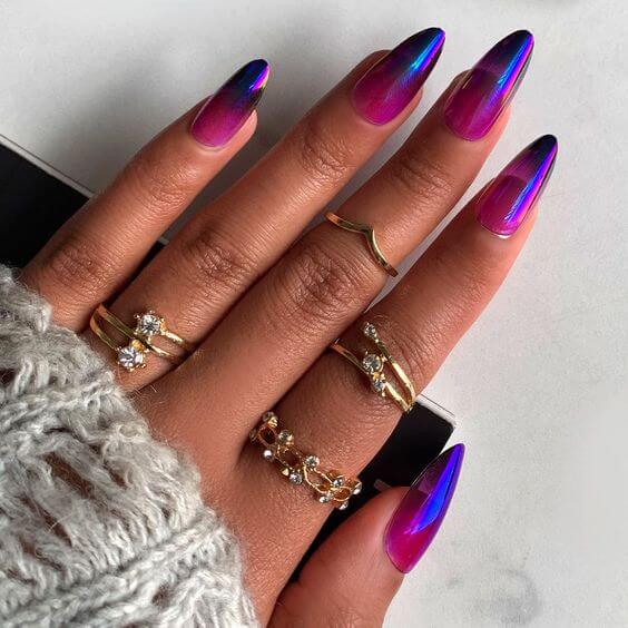 round clean purple and pinkish chromatic unique nail art design ideas