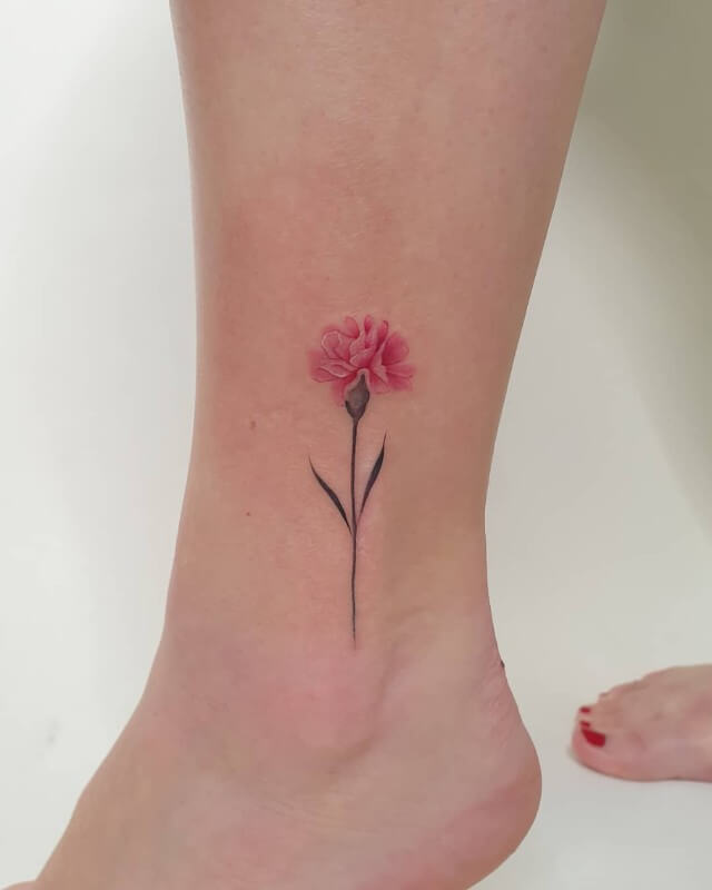 simple july birth flower tattoo design idea on ankle for females
