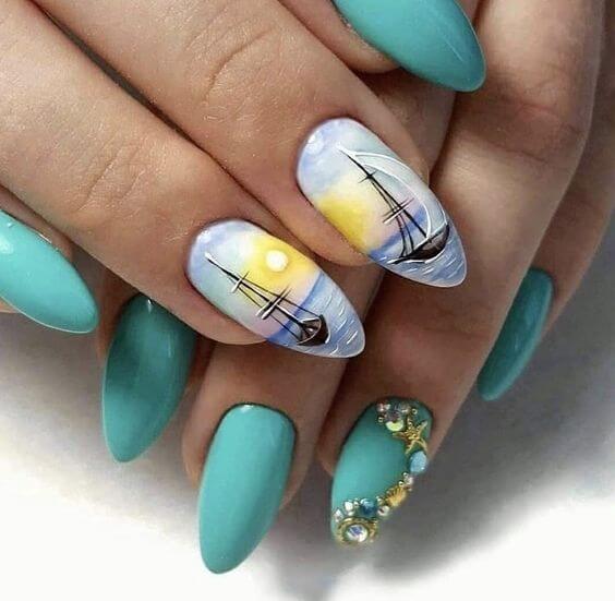boats in sea scenery tropical nail art designs idea