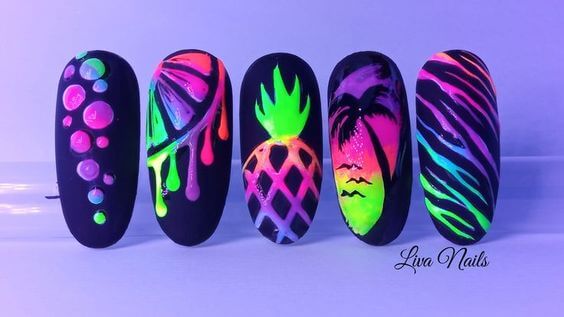 glow in the night neon summer nail art designs set