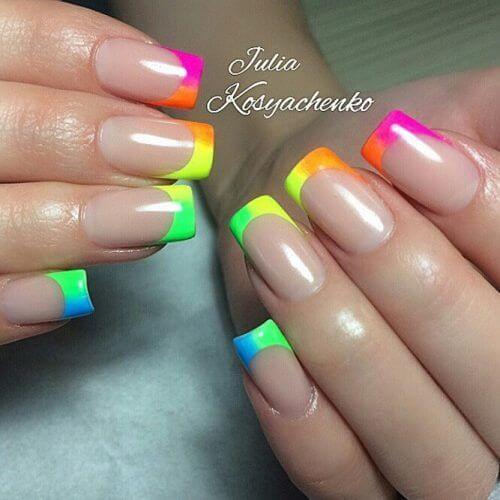 gradient french tips neon summer nails art designs idea