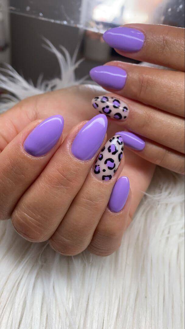 lavender with cheetah print nails art designs idea