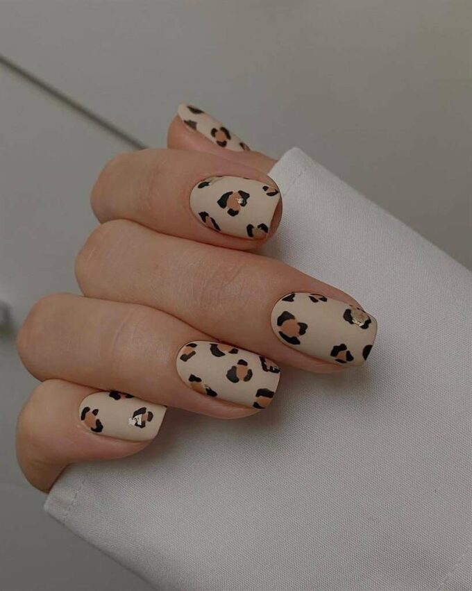 matte simple cheetah pattern nail art design idea