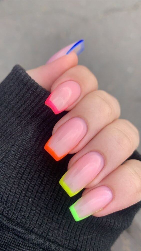 summer neon french tips nail art designs idea