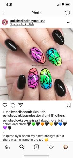 neon rainbow gradient stained glass  summer nails art designs idea