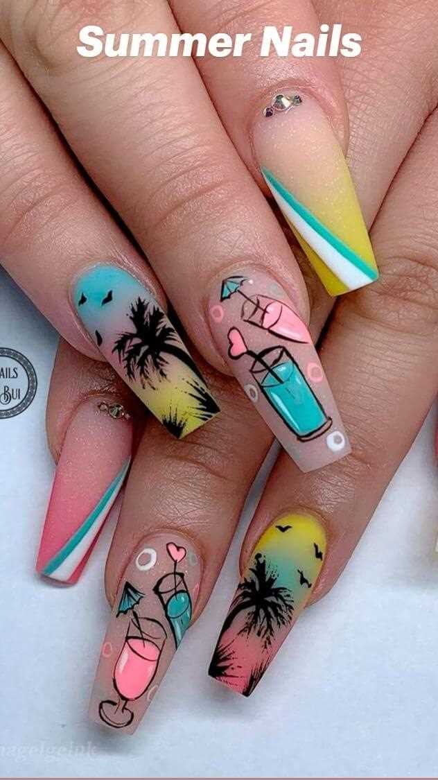 tropical inspired summer nail art designs idea
