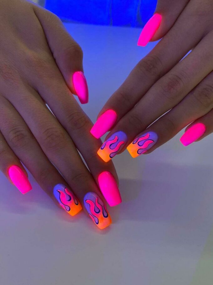 vibrant neon summer nails art designs idea