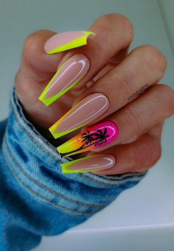 vibrant neon summer ocean nail art design idea