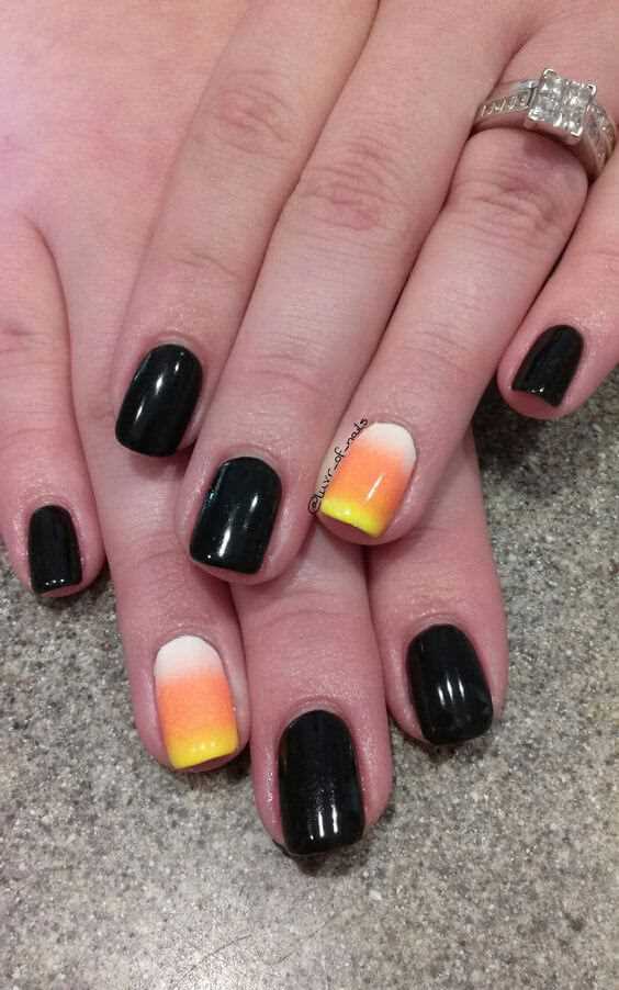 short black and candy corn nails art designs idea