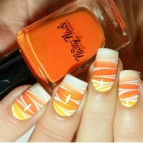 square candy corn nail art design idea
