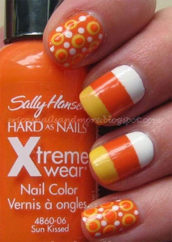 unique candy corn nail art design idea