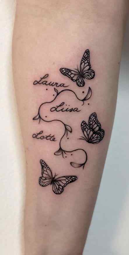 butterflies with children names tattoo design