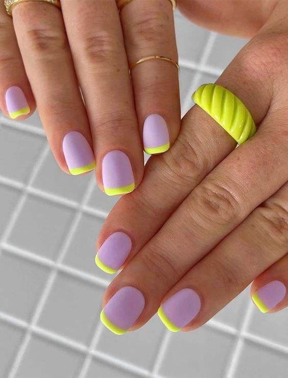 lavender with lime french tips summer matte nails