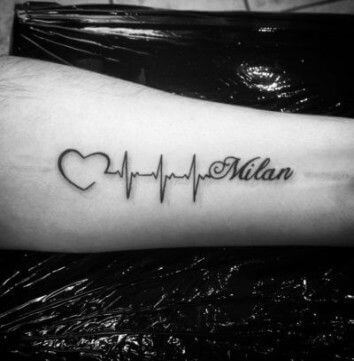 heartbeat-lifeline with child name tattoo design