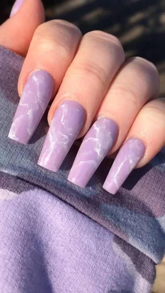 marble effect lavender summer matte nail art design