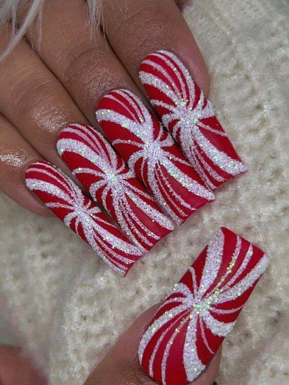 long square acrylic candy cane nails art designs