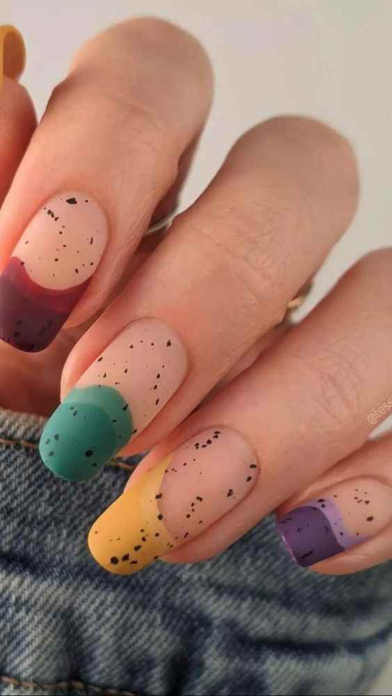 textured marble dark colors summer matte nail art design