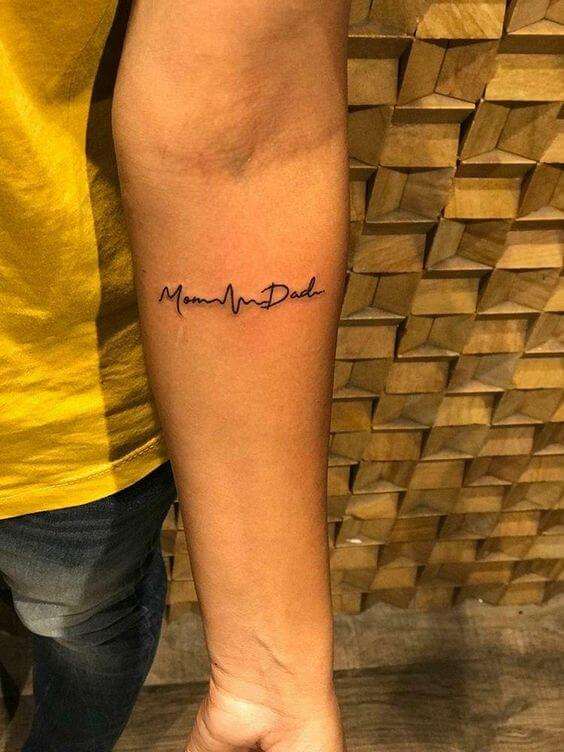 lifeline design with mom and dad tattoo on forearm