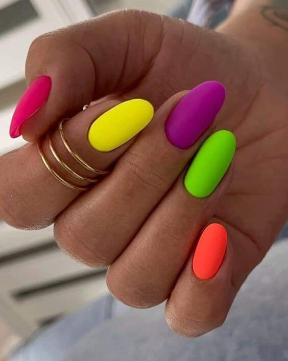 neon colors summer matte nail art