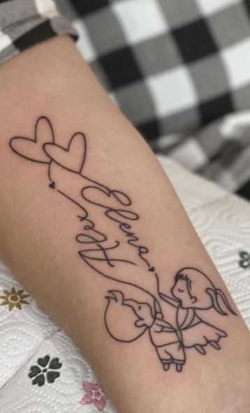 cute outline sketch with children name tattoo design