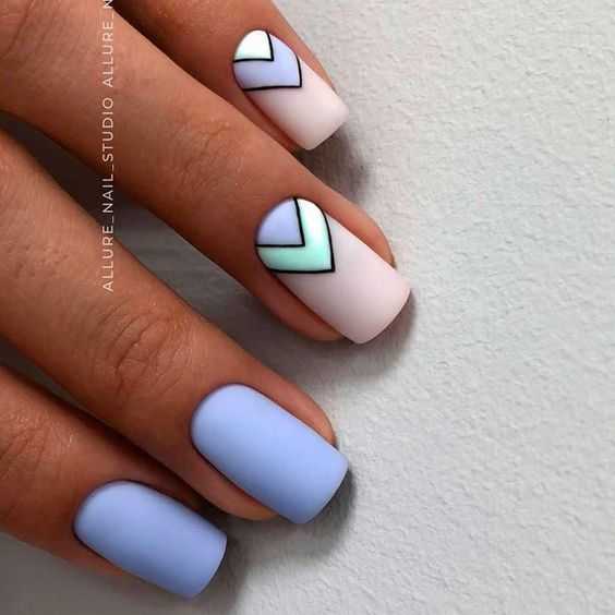 geometric designs with mute purple and pink summer matte nail art