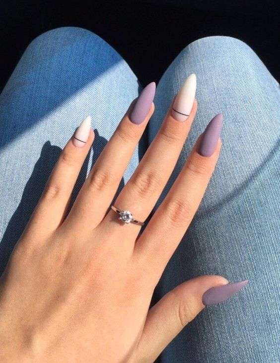 black lines with purple summer matte nail art
