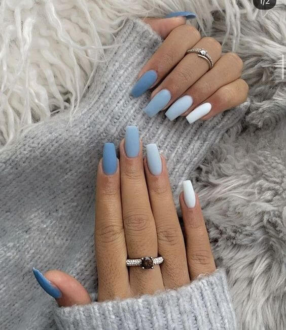 shades of blue summer matte nails
