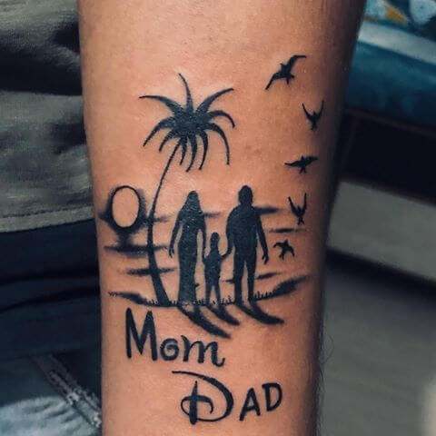 silhouette son with mom dad tattoo design