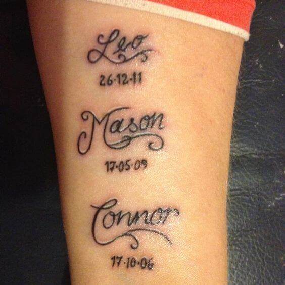date of birth with children names tattoos