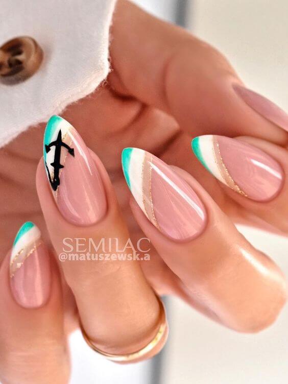nude with anchor and coastal lines summer beach vacation nails