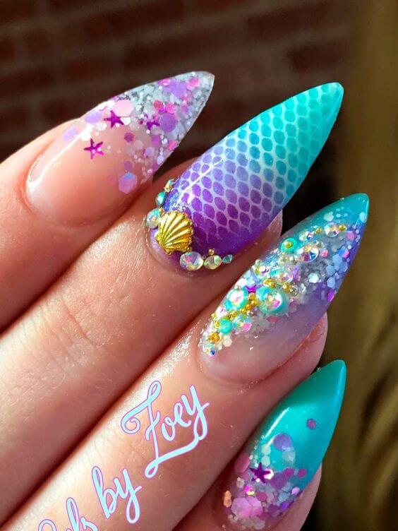 mermaid fancy nail art design