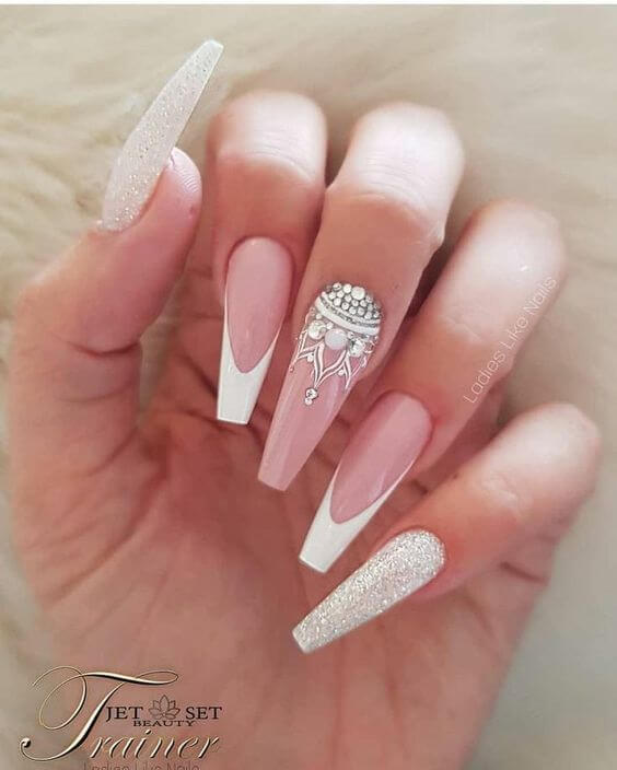 white beads with glitter fancy nail art design