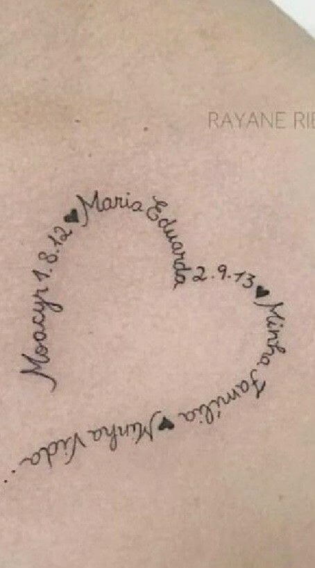 heart design grandchildren names and date of birth tattoo