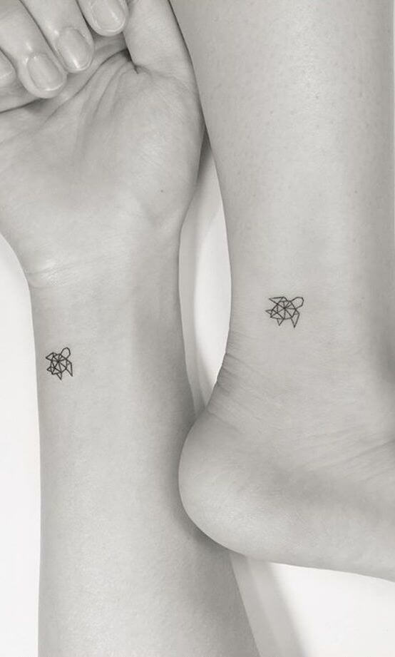 geometric shaped matching small turtle tattoos designs for couples