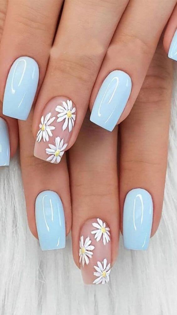 pastel and nude with white flowers summer beach vacation nails