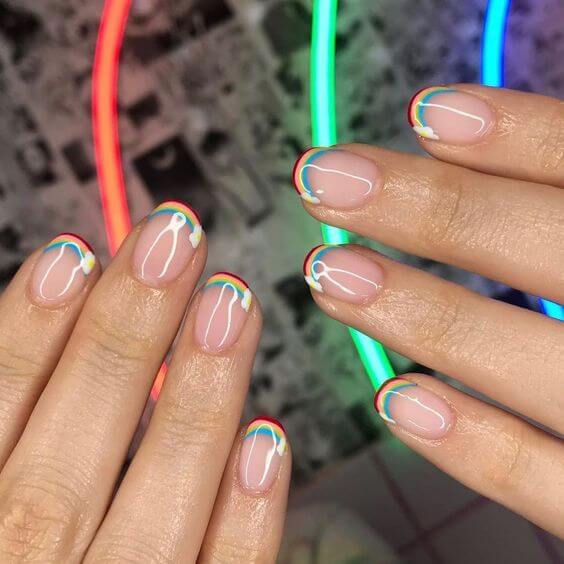 rainbow french tips short gel nails designs