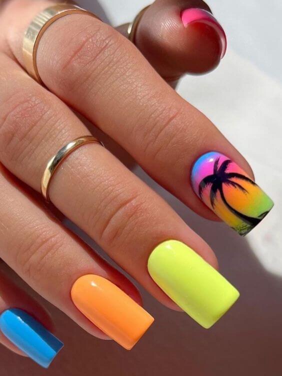 candy rainbow colors summer beach vacation nails