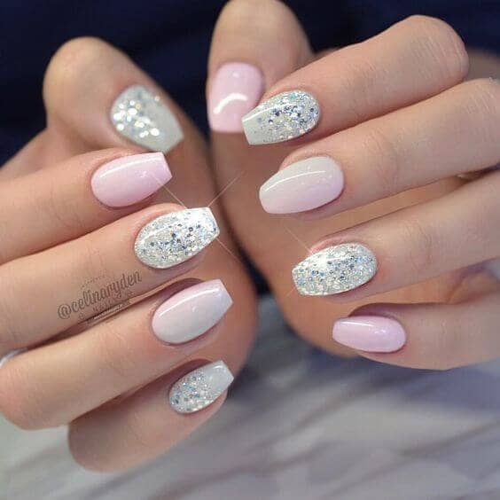 shimmer glitter short gel nails designs for wedding