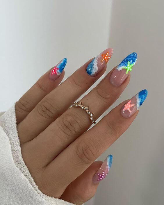 nude and sea with starfish summer beach vacation nails