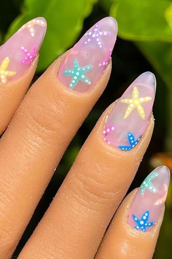 clear with starfish summer beach vacation nails