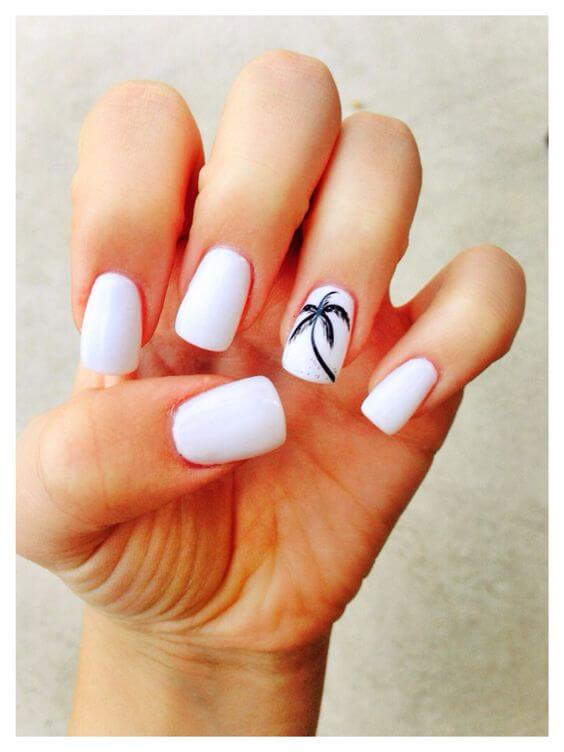 white with palm tree summer beach vacation nails